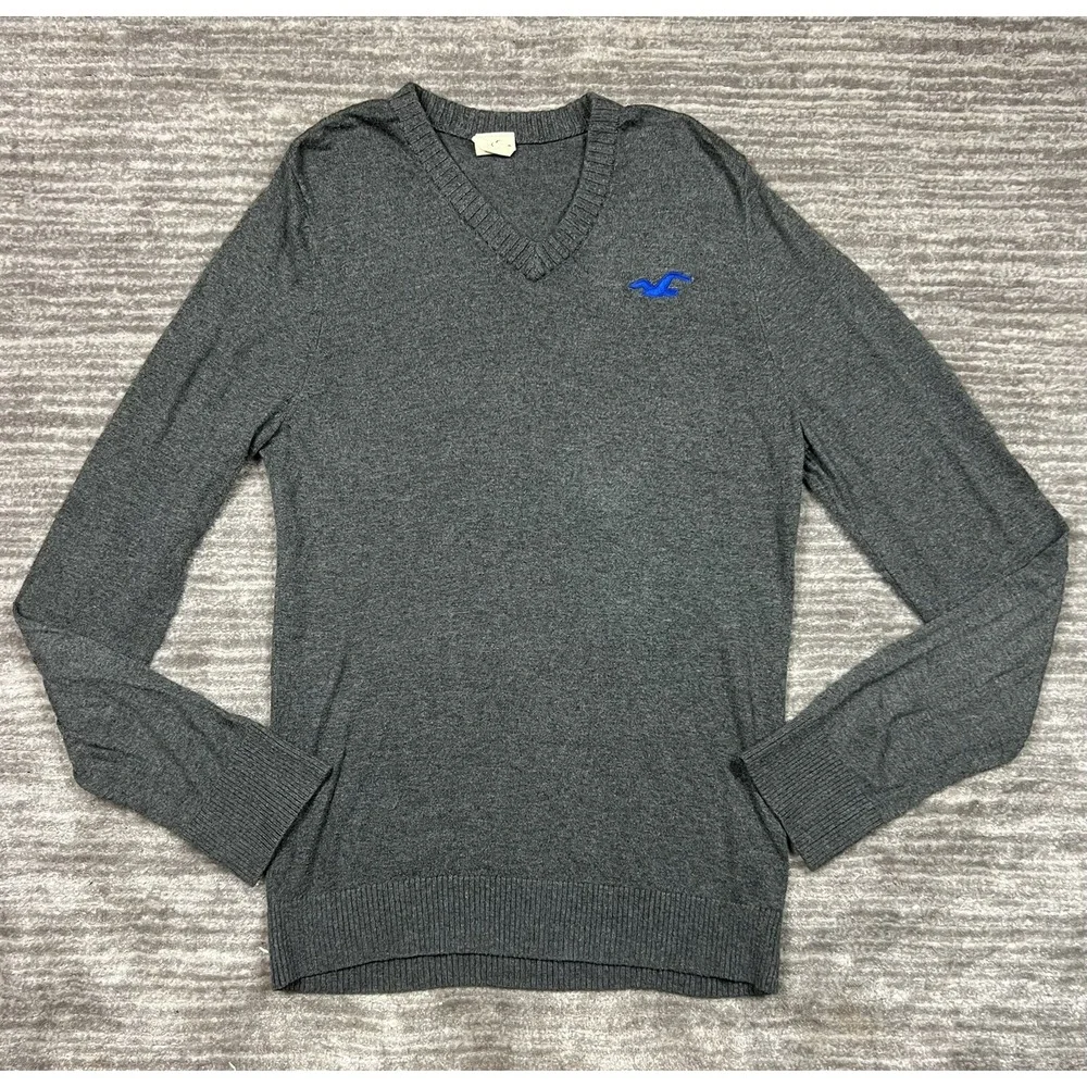 Hollister Sweater Mens Medium Gray Long Sleeve Casual V‎ Neck Pullover